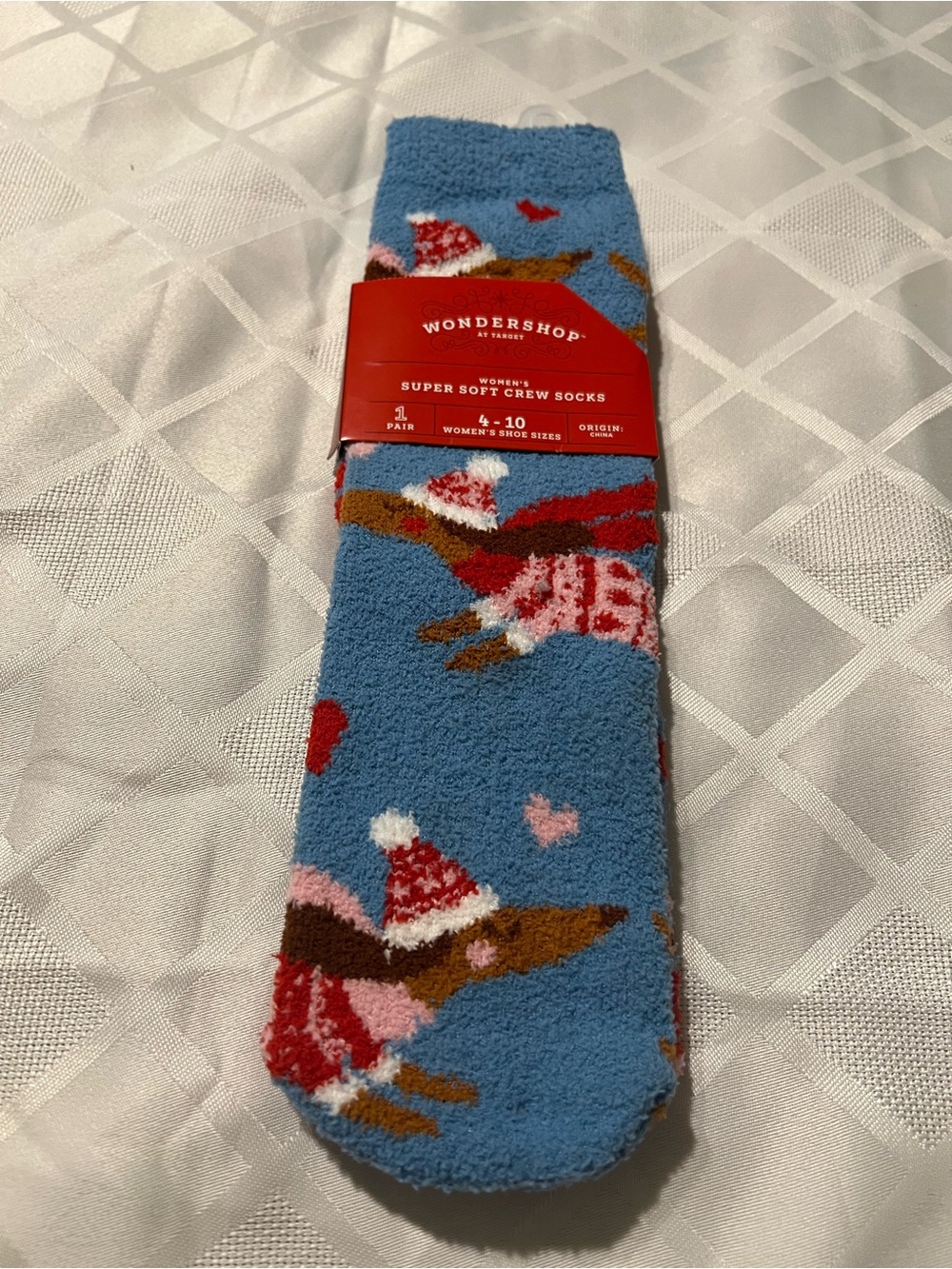 Wondershop Light Blue Dachshund Holiday Crew Slipper Socks with Red Accents